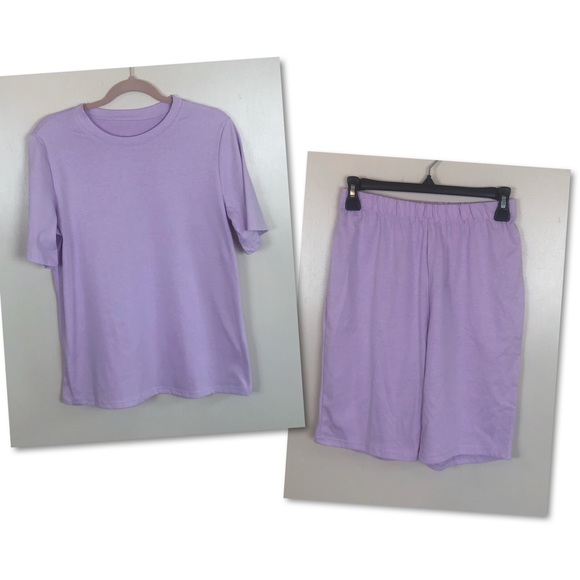 2 Piece Lavender Biker Shorts Set Soft Cotton - Picture 2 of 11